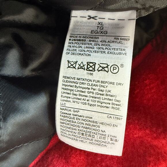 Gap Buffalo Plaid Jacket Womens XL Red Black Faux Fur Trim Boxy Cropped Bomber - Picture 5 of 8